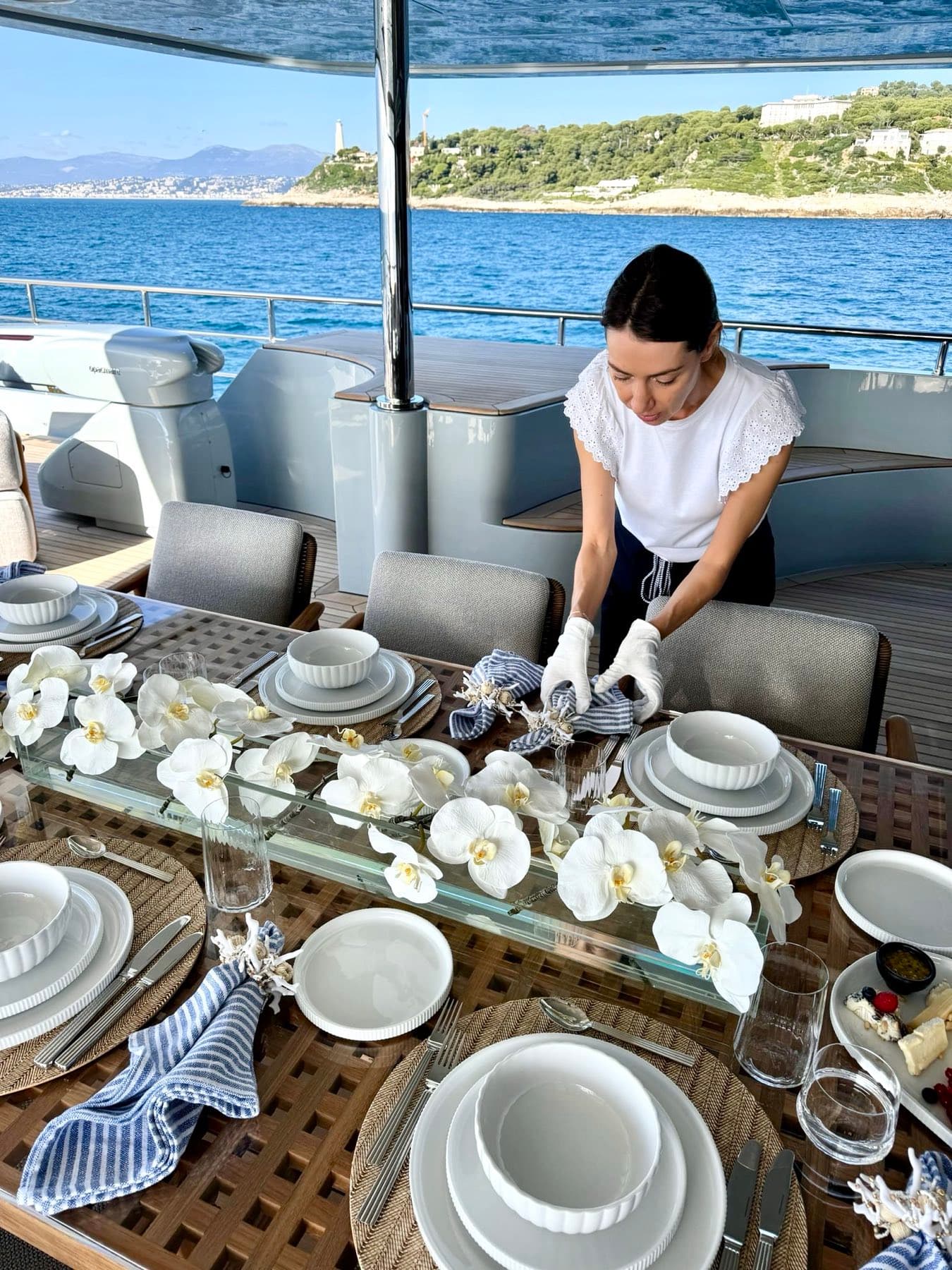 Yacht exterior seating with custom cushions